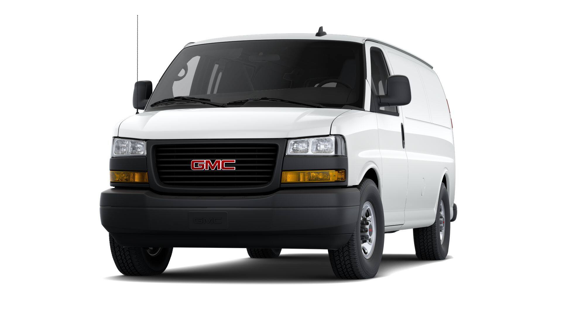 2026 GMC Savana Cargo Work Van in Summit White — front three-quarter view